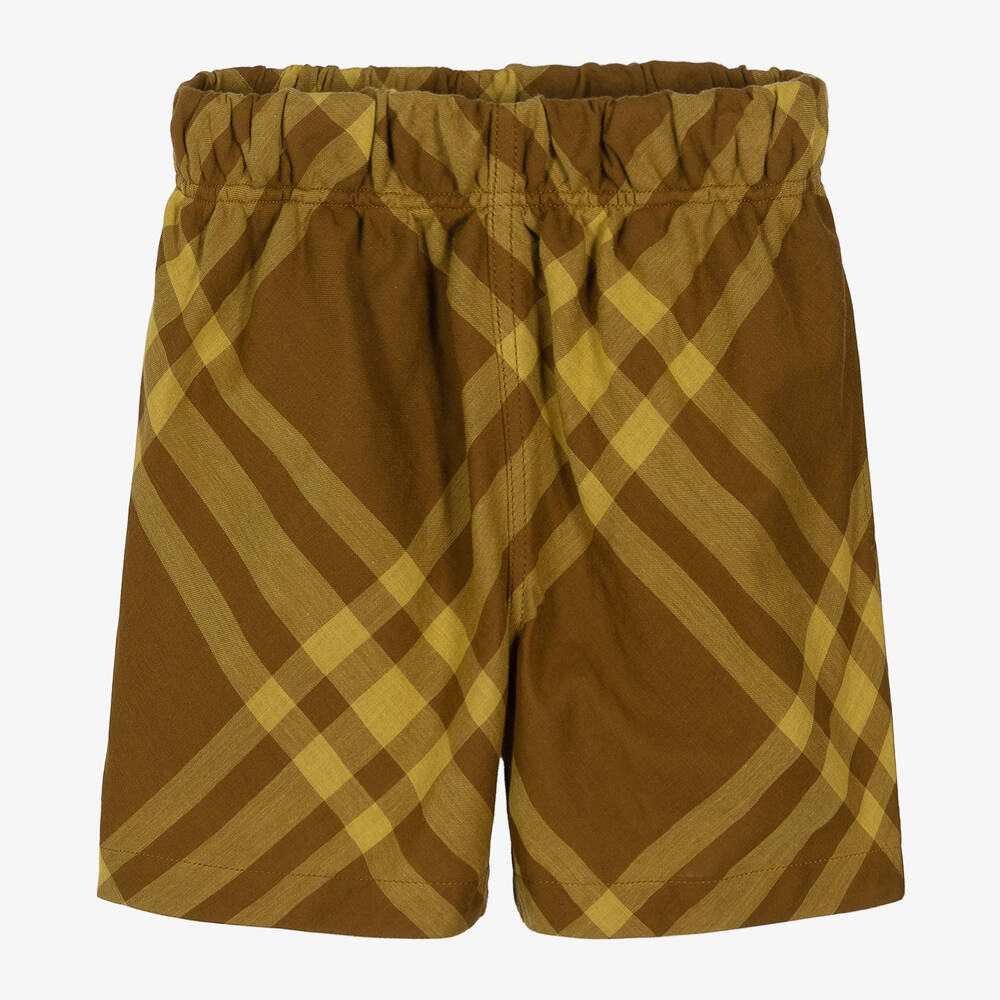 Burberry - Boys Brown Check Cotton Shorts | Childrensalon