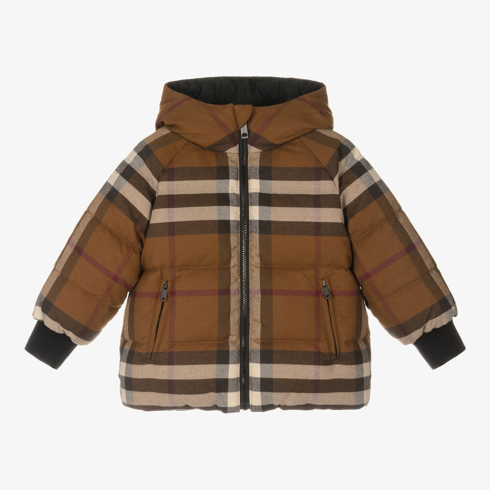 Burberry - Boys Brown Check Reversible Jacket | Childrensalon