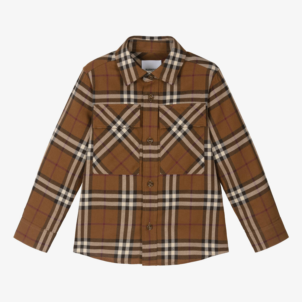 Burberry - Boys Brown Checked Cotton Shirt | Childrensalon
