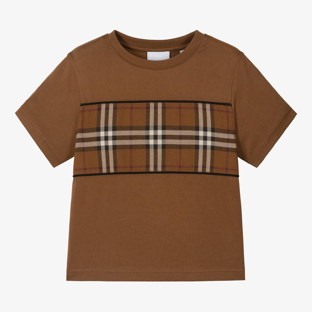 Burberry Kids' Boys Brown Cotton T-shirt In Dark Birch Brown
