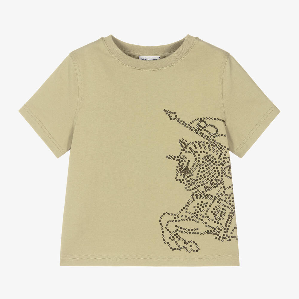Burberry - Boys Green EKD Organic Cotton T-Shirt | Childrensalon