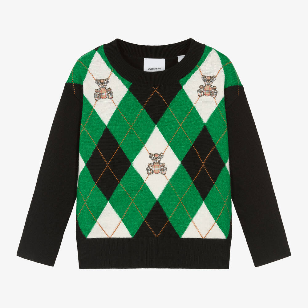 Shop Burberry Boys Green Wool & Cashmere Knit Sweater