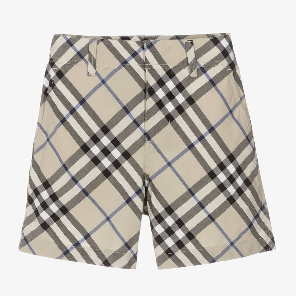 Burberry - Boys Grey Check Cotton Shorts | Childrensalon