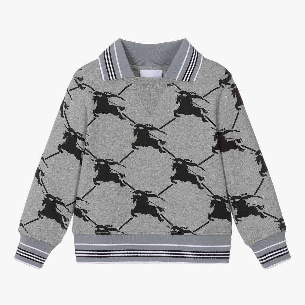 Burberry - Sweat-shirt gris en coton EKD garçon | Childrensalon