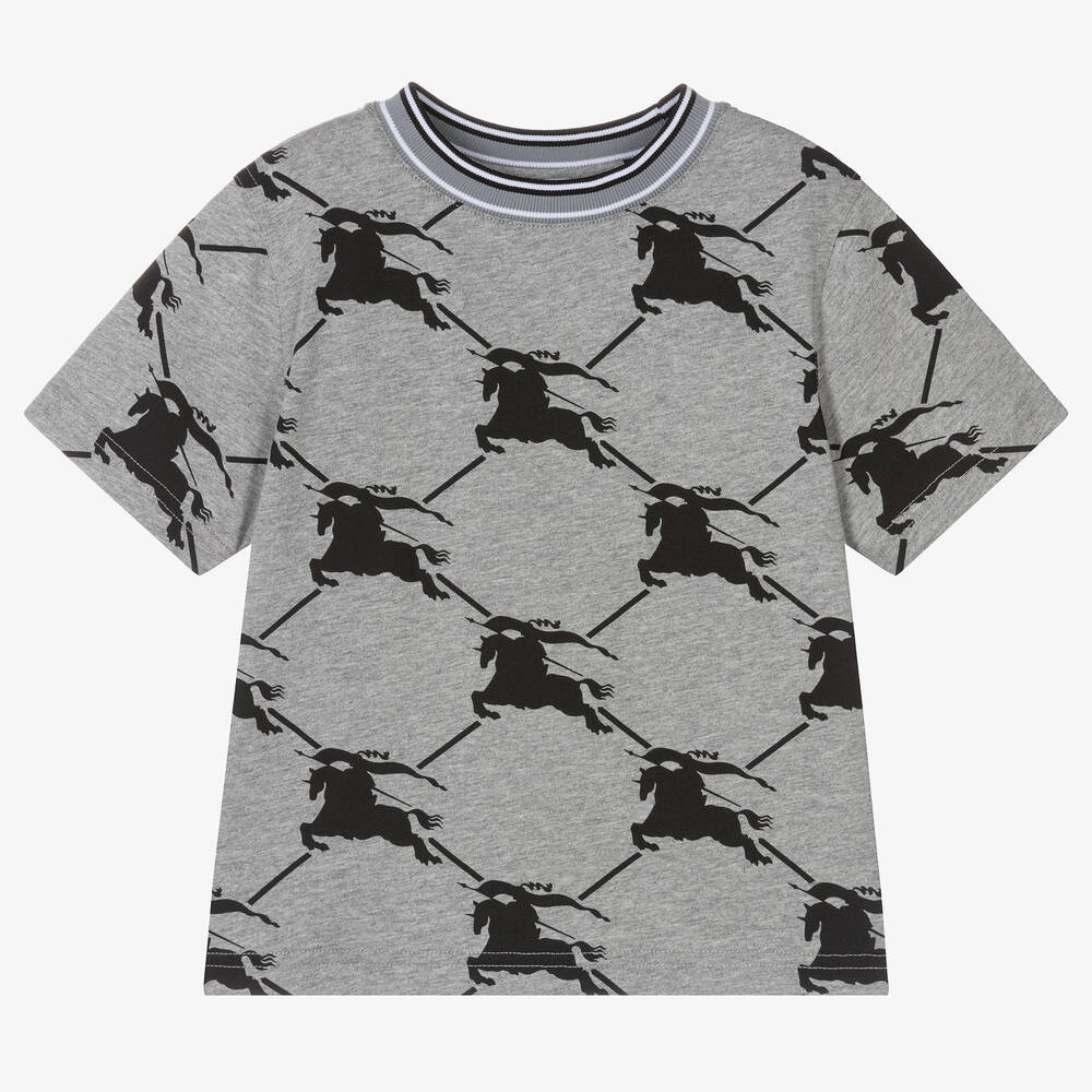 Burberry - Baumwoll-T-Shirt in Grau und Schwarz mit Reitermotiv für Jungen | Childrensalon