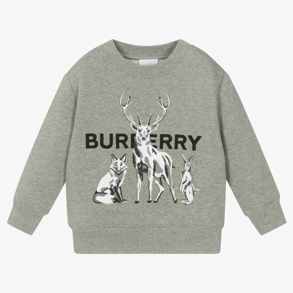 Burberry - سويتشيرت قطن جيرسي لون رمادي للأولاد | Childrensalon