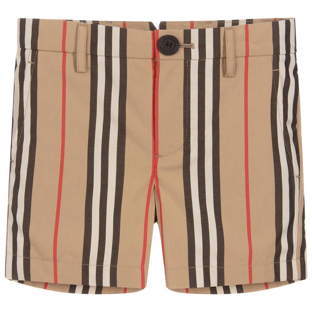 Burberry Kids' Boys Icon Stripe Cotton Shorts In Brown