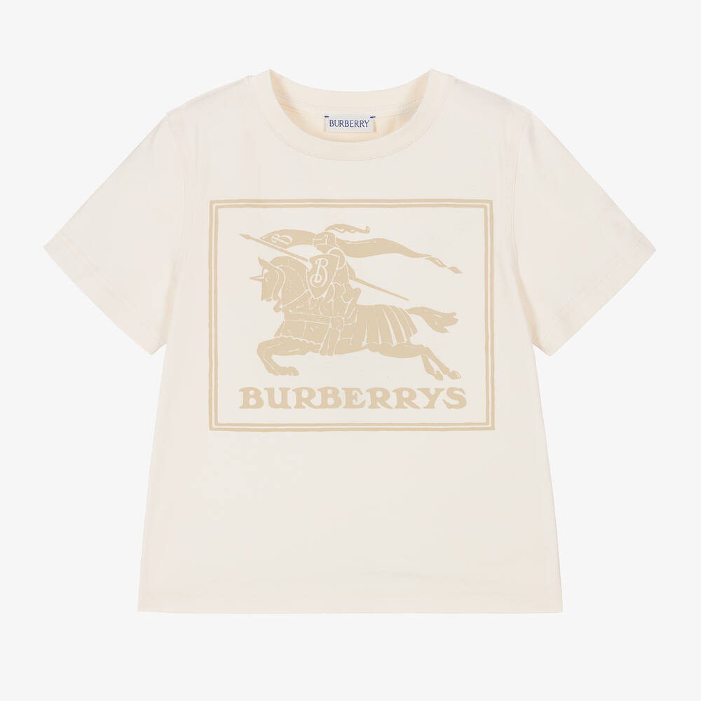 Burberry - Boys Ivory EKD Organic Cotton T-Shirt | Childrensalon