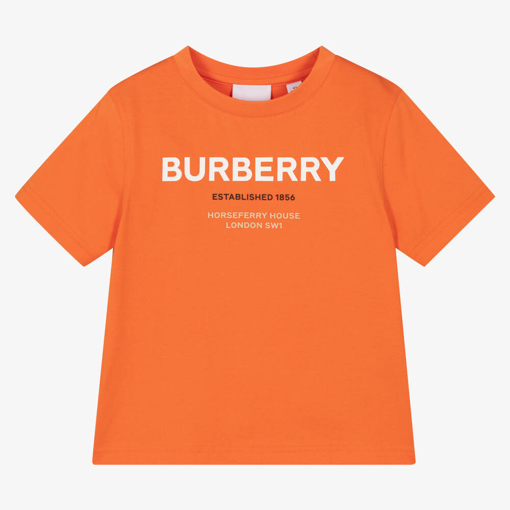 Burberry - Boys Orange Cotton Horseferry T-Shirt | Childrensalon