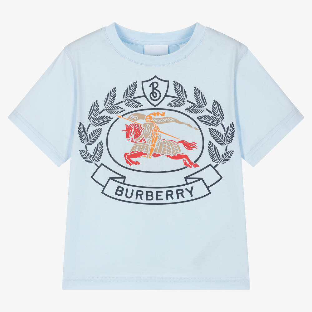 Burberry - Boys Pale Blue Cotton Logo T-Shirt | Childrensalon