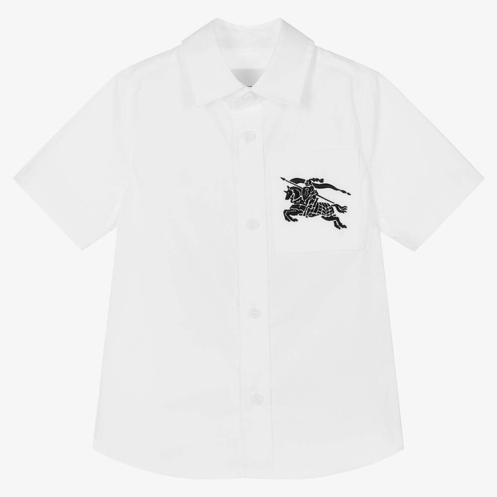 Burberry - Boys White Cotton EKD Shirt | Childrensalon