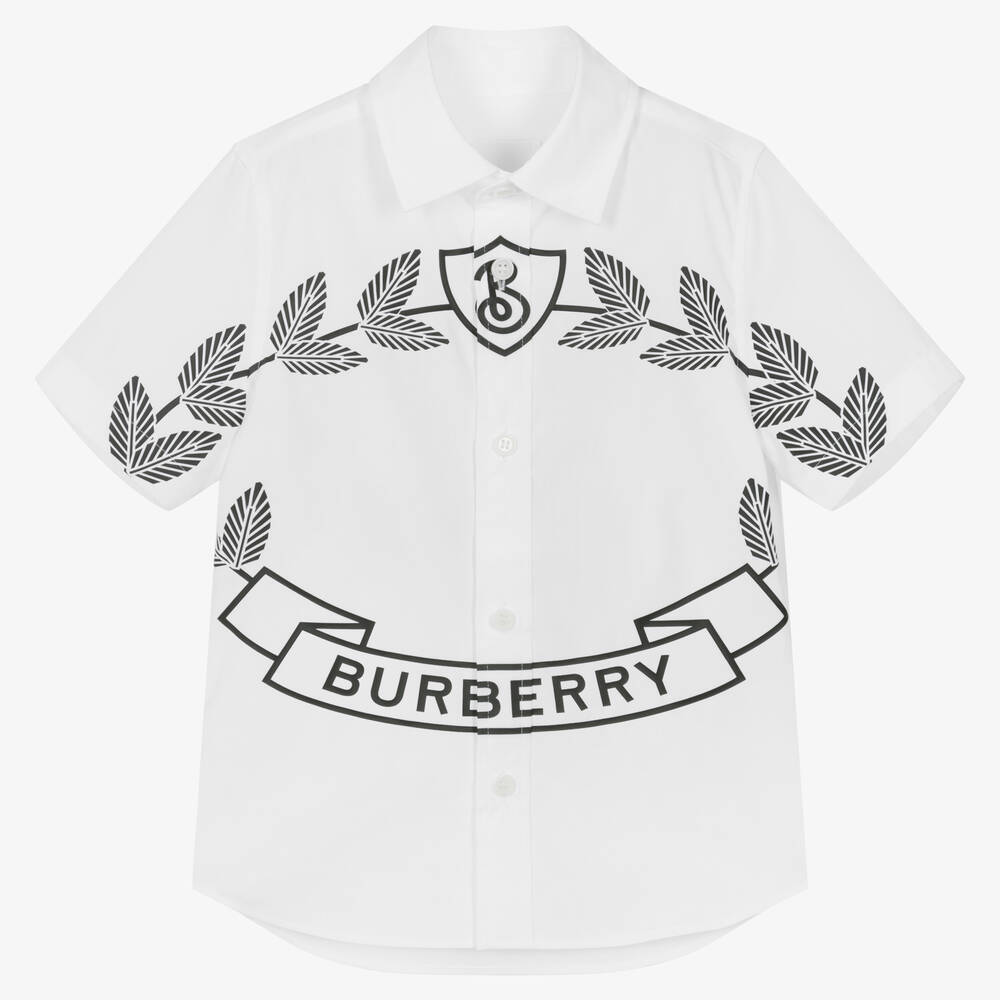 Burberry - Boys White Cotton Oak Leaf Crest Shirt | Childrensalon