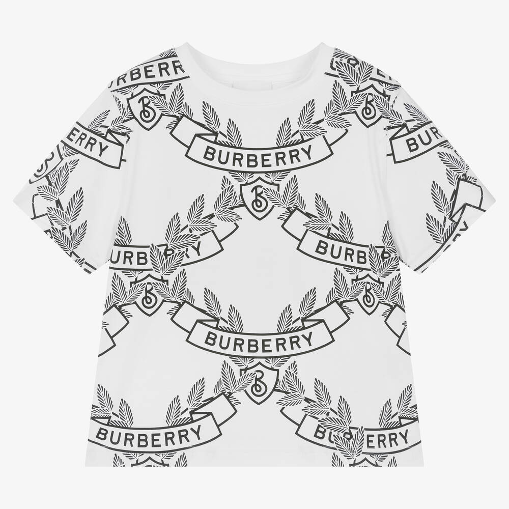 Burberry - Белая хлопковая футболка с гербом | Childrensalon