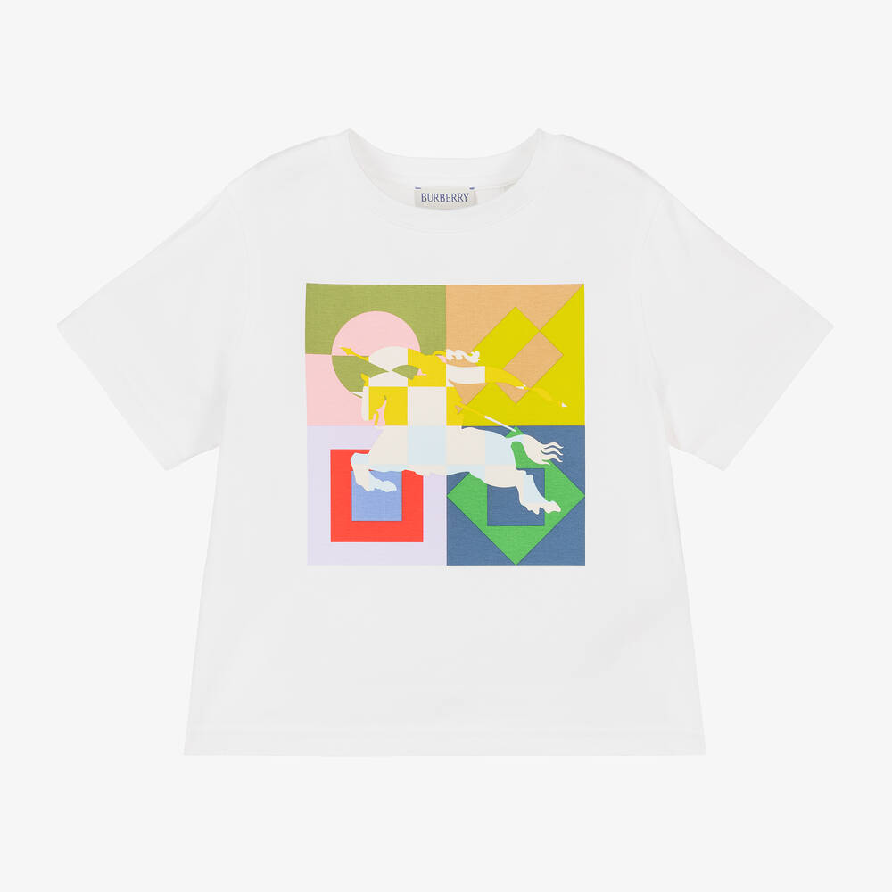 Burberry - Boys White EKD Cotton T-Shirt | Childrensalon
