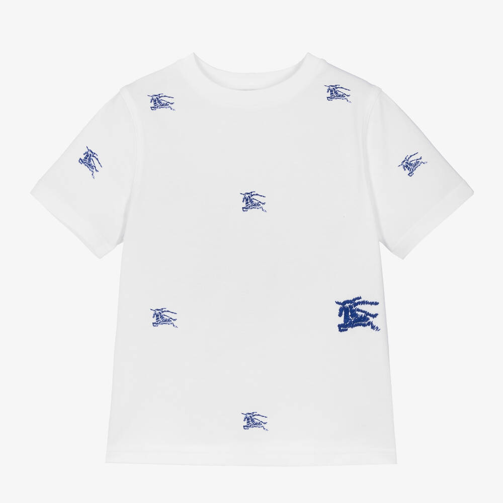 Burberry - Boys White EKD Cotton T-Shirt | Childrensalon