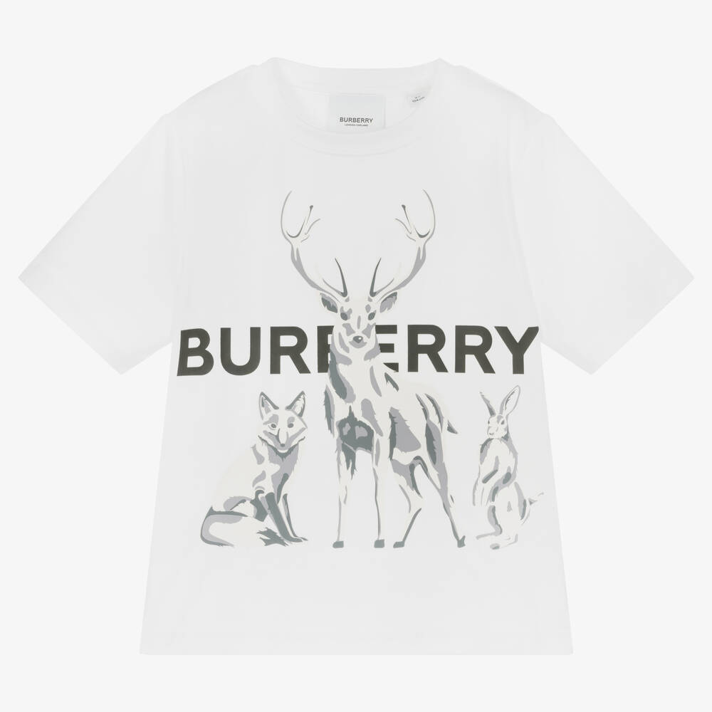 Burberry - تيشيرت قطن لون أبيض للأولاد | Childrensalon