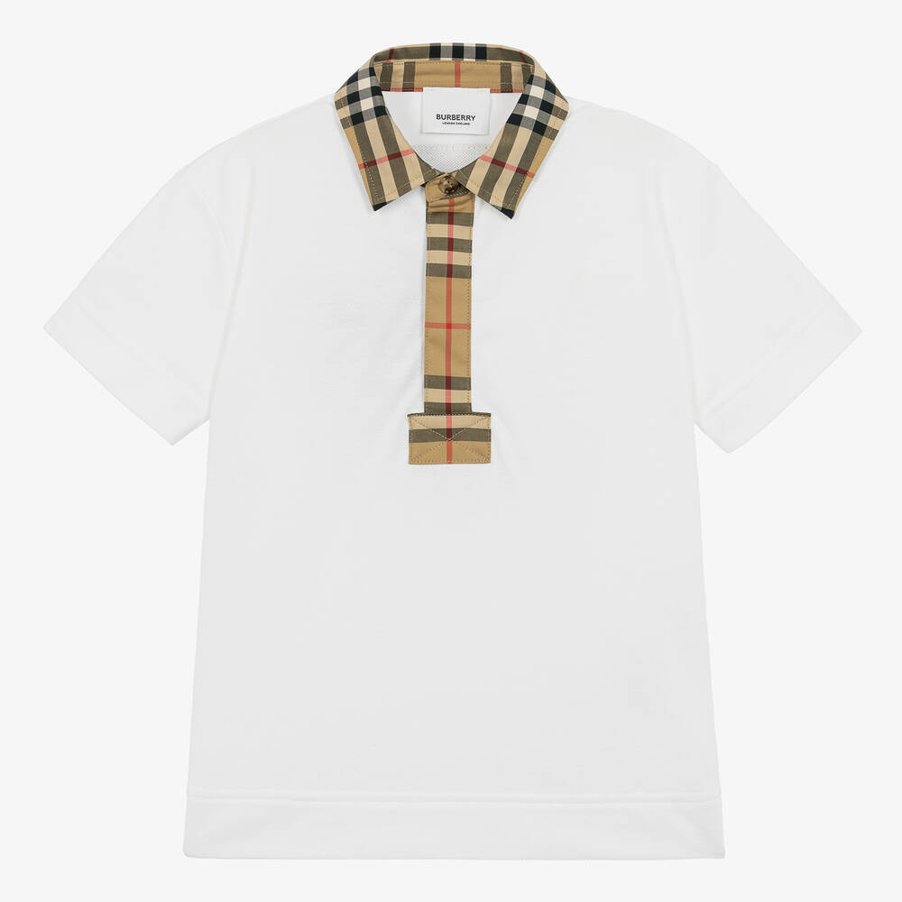 Burberry - Белая рубашка поло с акцентами в ретроклетку | Childrensalon
