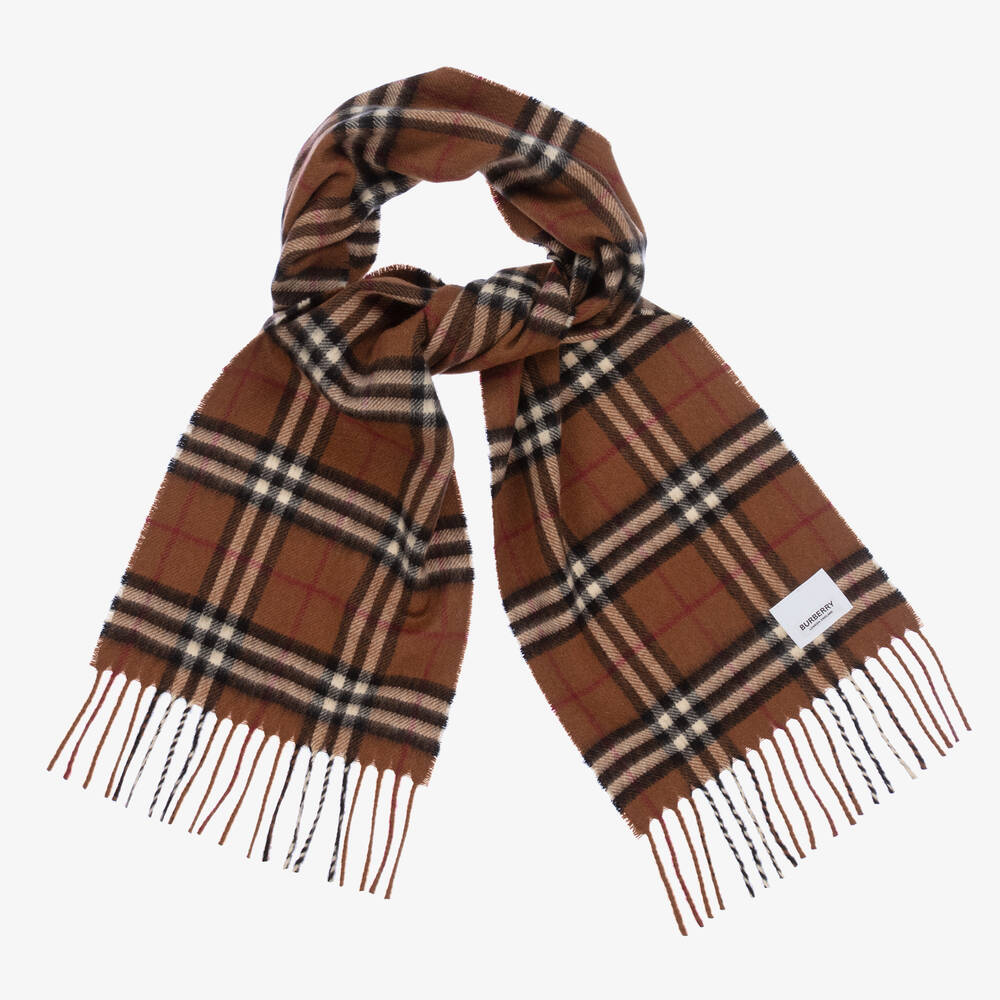 Burberry Kids' Brown Checked Cashmere Scarf