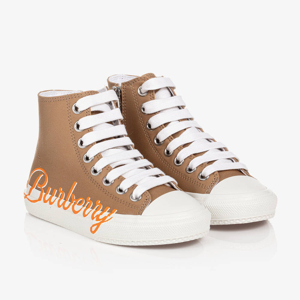 Burberry - Высокие бежевые парусиновые кроссовки | Childrensalon