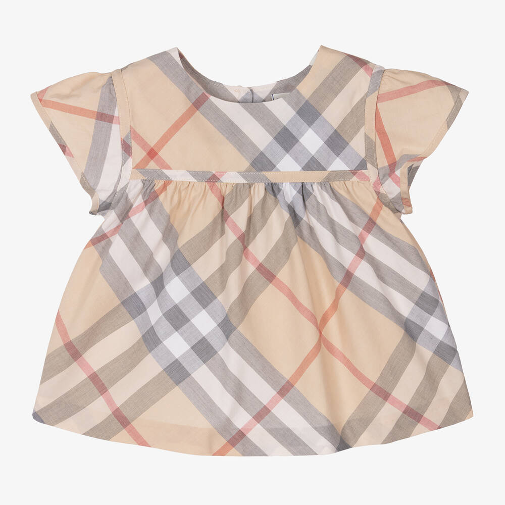 Burberry Kids' Girls Beige Check Cotton Blouse In Neutral