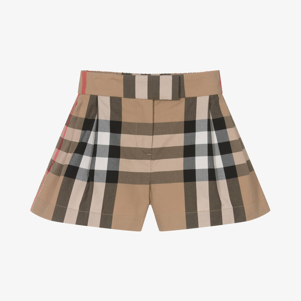 Burberry - Girls Beige Check Cotton Shorts | Childrensalon