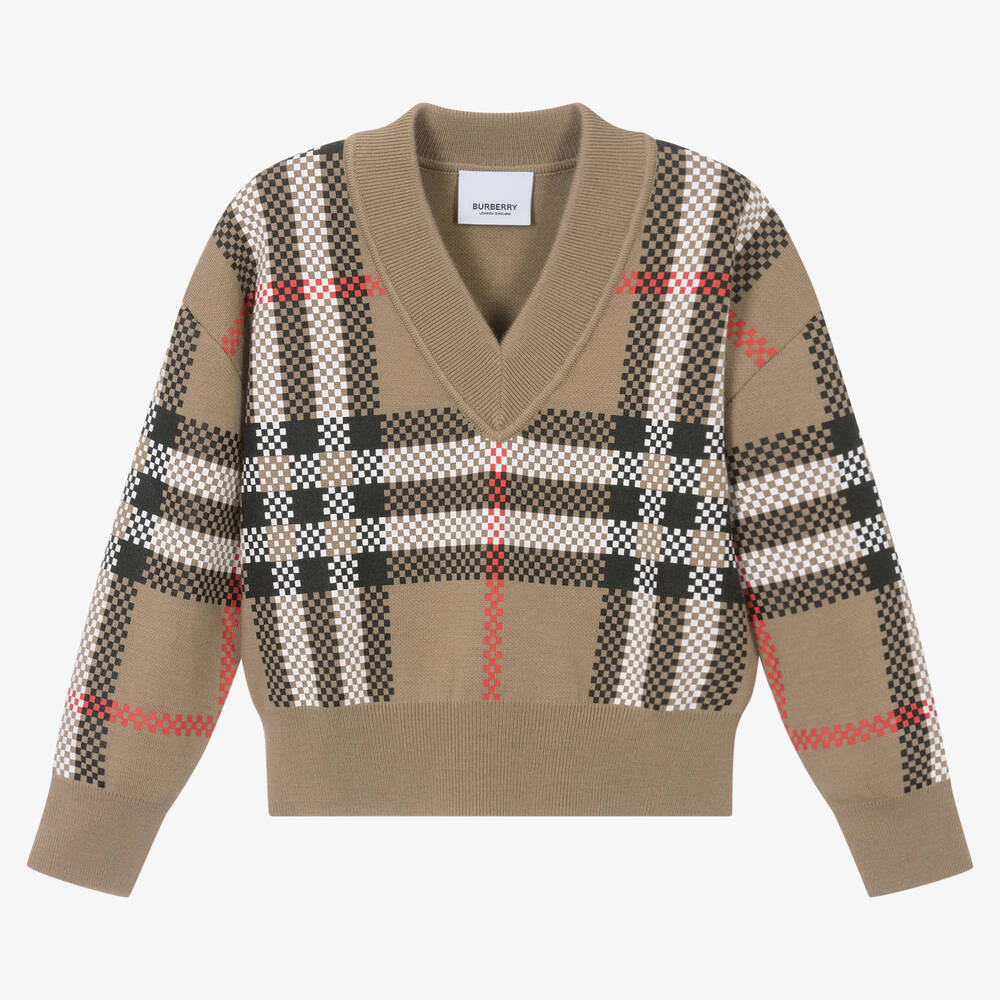 Burberry - Бежевый шерстяной свитер в клетку | Childrensalon
