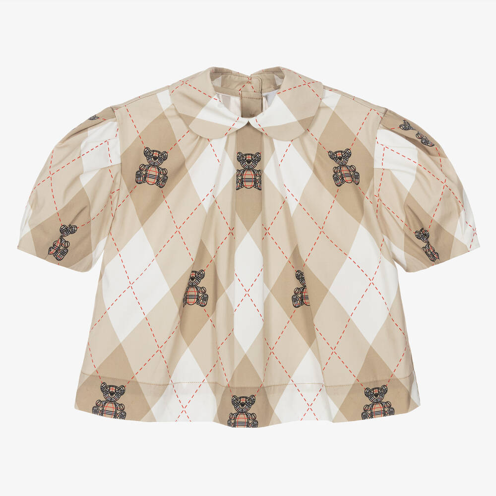 Burberry - Бежевая хлопковая блуза в ромбик | Childrensalon
