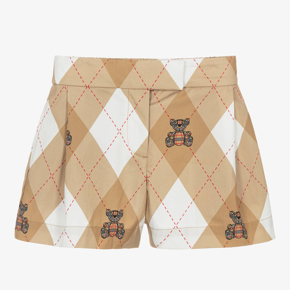 Burberry Kids' Girls Beige Cotton Argyle Shorts