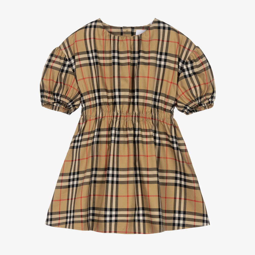 Burberry - Girls Beige Cotton Check Dress | Childrensalon