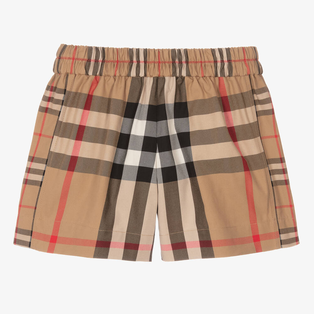 Burberry - Girls Beige Cotton Check Shorts | Childrensalon
