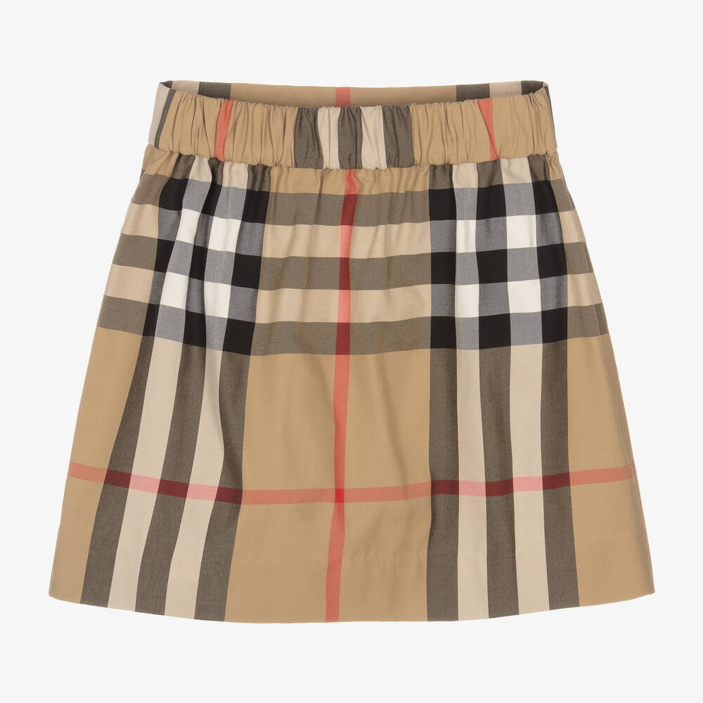 Burberry - Girls Beige Cotton Check Skirt | Childrensalon