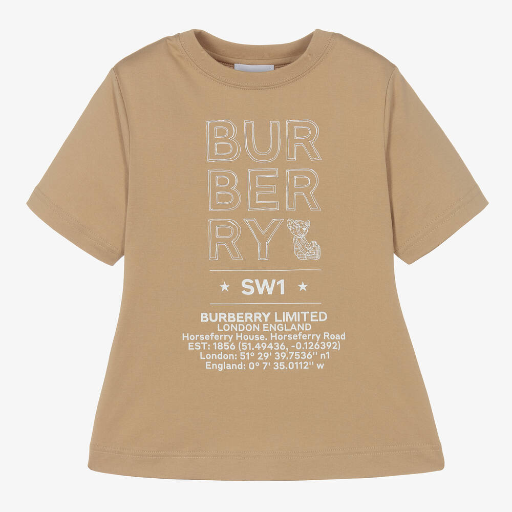 Burberry - Girls Beige Cotton T-Shirt | Childrensalon
