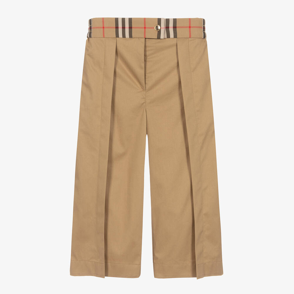 Burberry - Широкие бежевые брюки из хлопка | Childrensalon