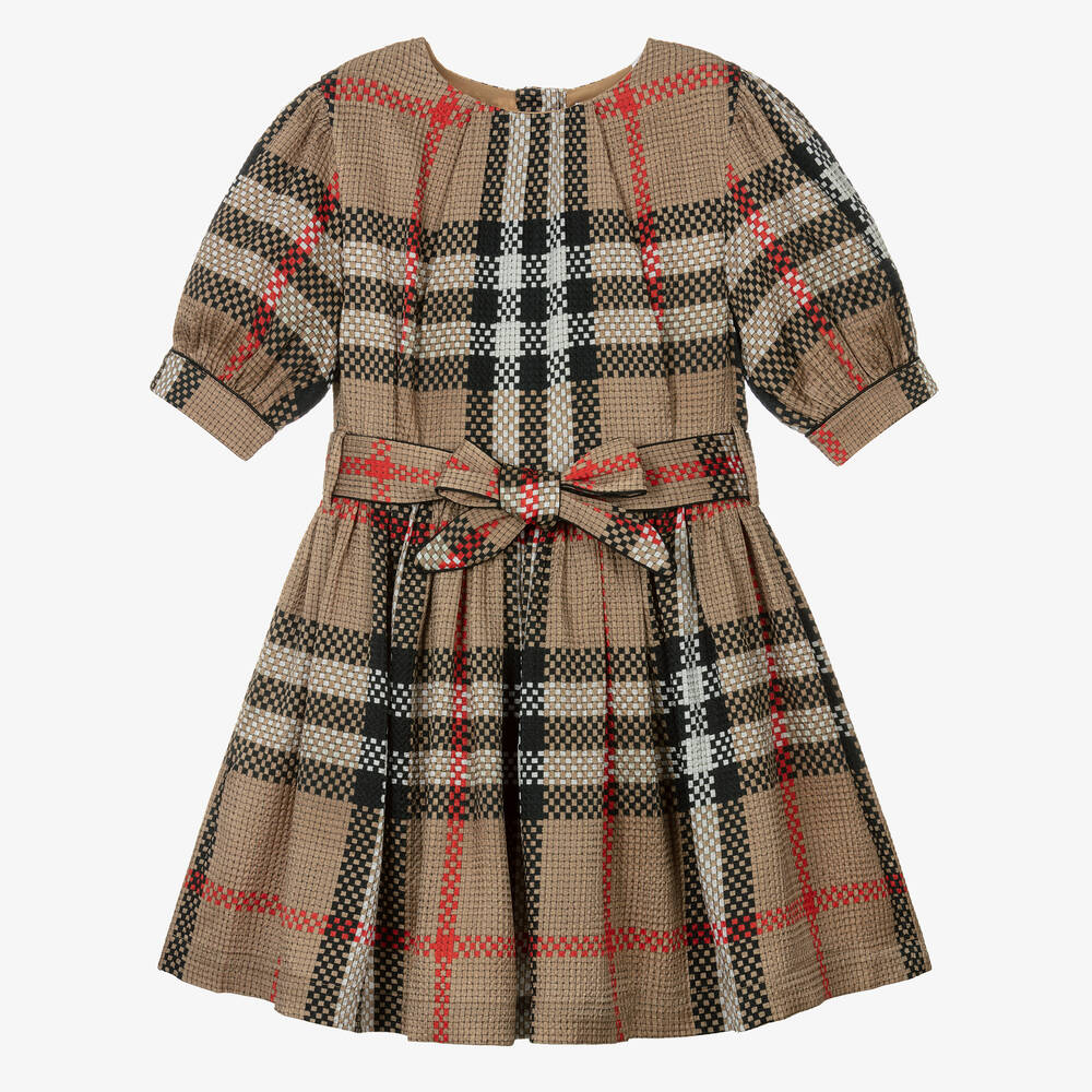 Burberry - Бежевое шелковое платье в клетку | Childrensalon