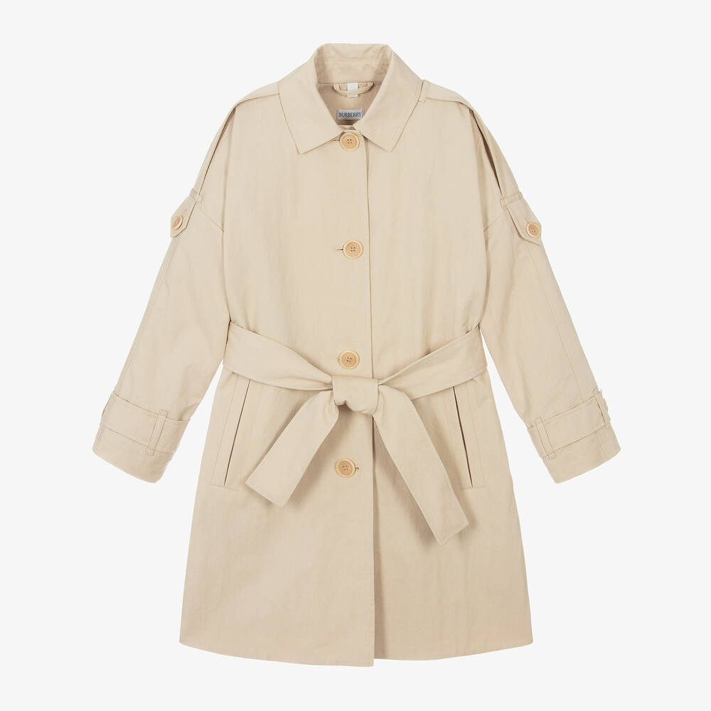 Burberry - Paletot beige en sergé de coton fille | Childrensalon