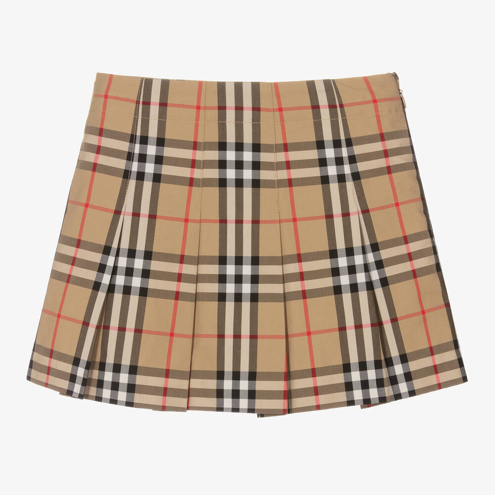 Burberry - Girls Beige Vintage Check Pleated Skirt | Childrensalon