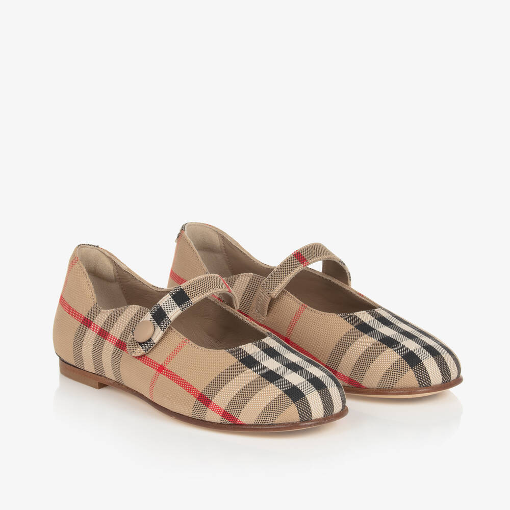 Burberry - حذاء بمب كاروهات الفينتاج لون بيج للبنات | Childrensalon