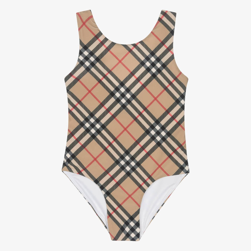 Burberry - Girls Beige Vintage Check Swimsuit | Childrensalon