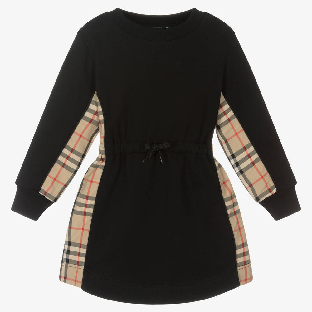 Burberry - Robe noire coton à carreaux fille | Childrensalon