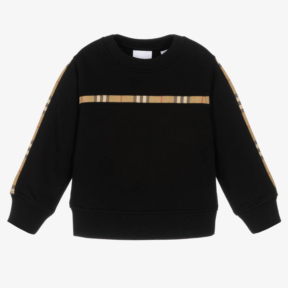 Burberry - Sweatshirt mit Check-Besatz Schwarz | Childrensalon