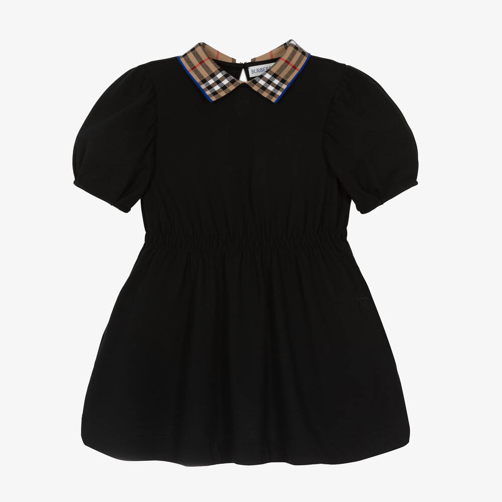 Shop Burberry Girls Black Cotton Polo Dress