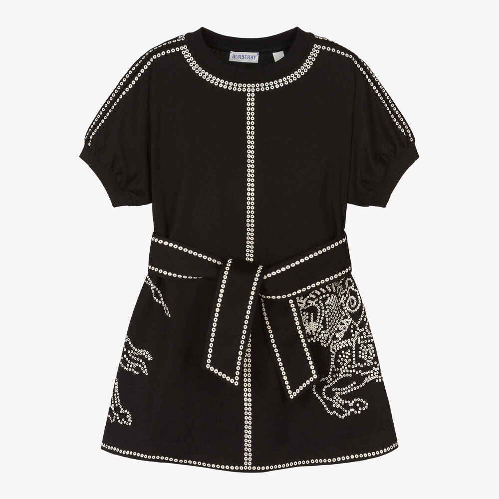 Burberry - Girls Black EKD Organic Cotton Dress | Childrensalon