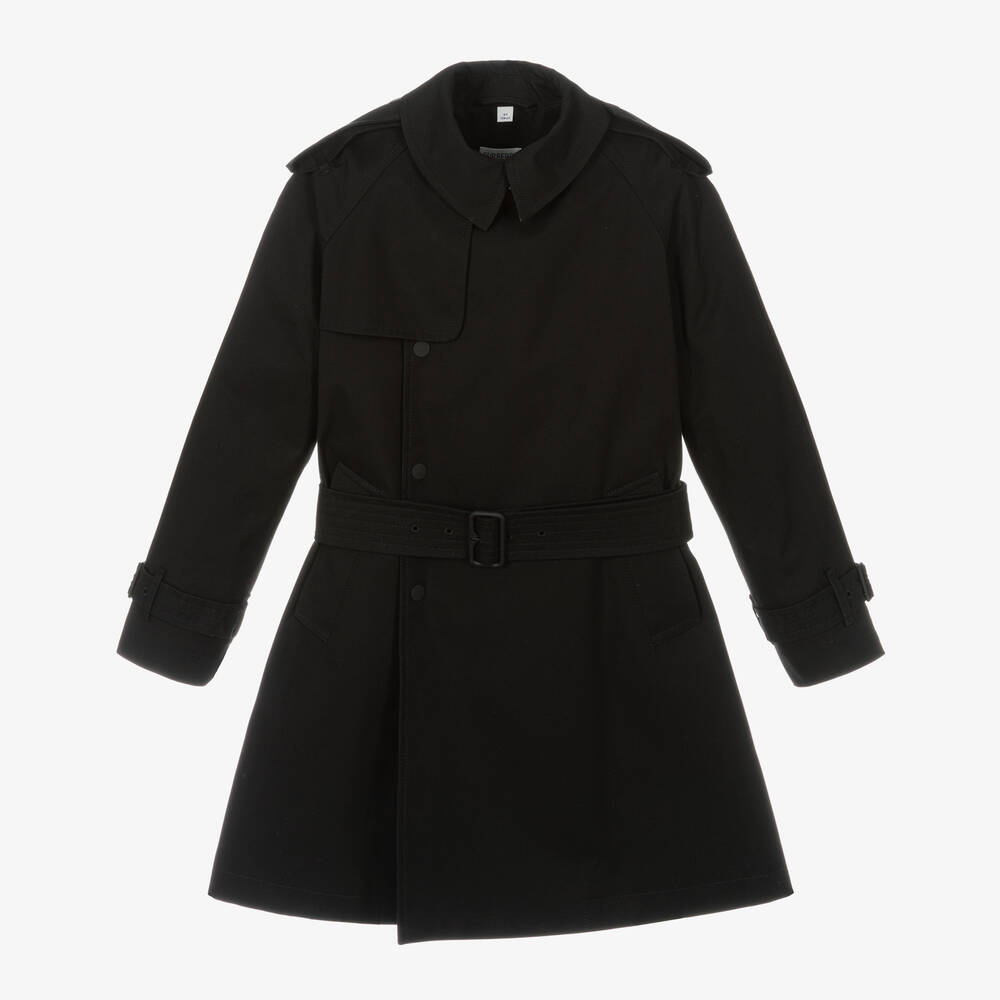 Shop Burberry Girls Black Gabardine Trench Coat