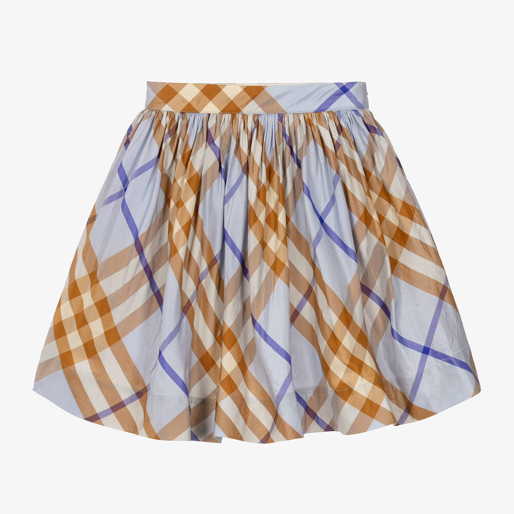 Burberry - Girls Blue Check Silk Skirt | Childrensalon