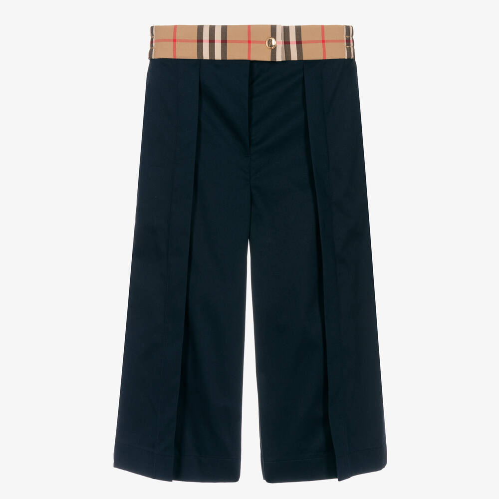 Burberry - Широкие синие брюки из хлопка | Childrensalon