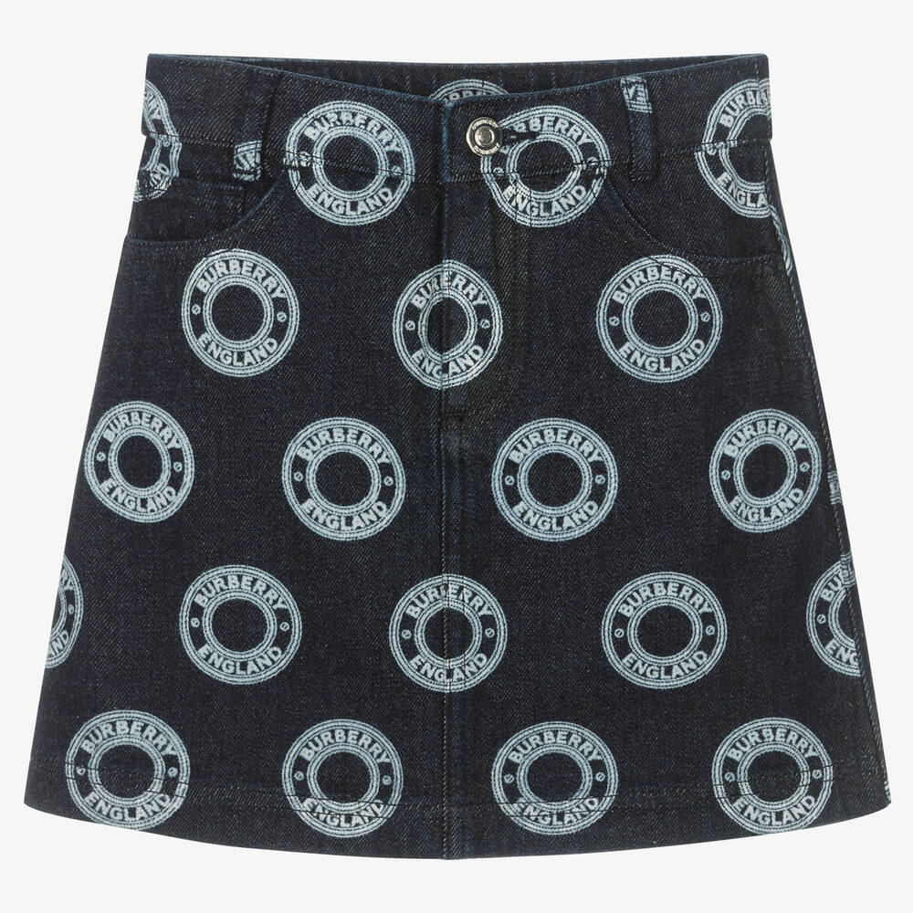 Burberry - Girls Blue Denim Logo Skirt | Childrensalon