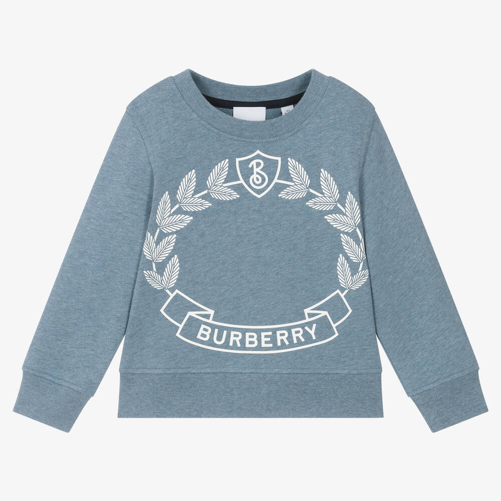 Burberry - سويتشيرت قطن جيرسي لون أزرق مونس للبنات | Childrensalon