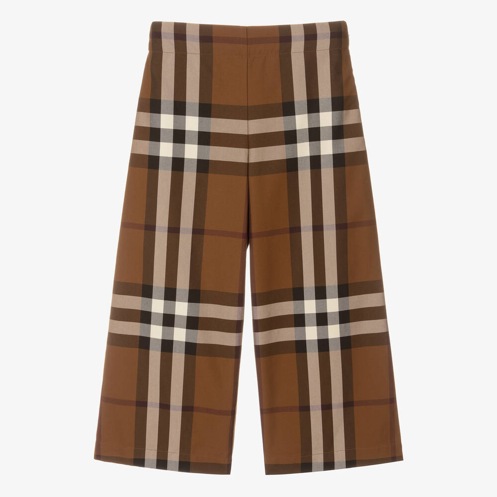 Burberry - Girls Brown Check Cotton Trousers | Childrensalon