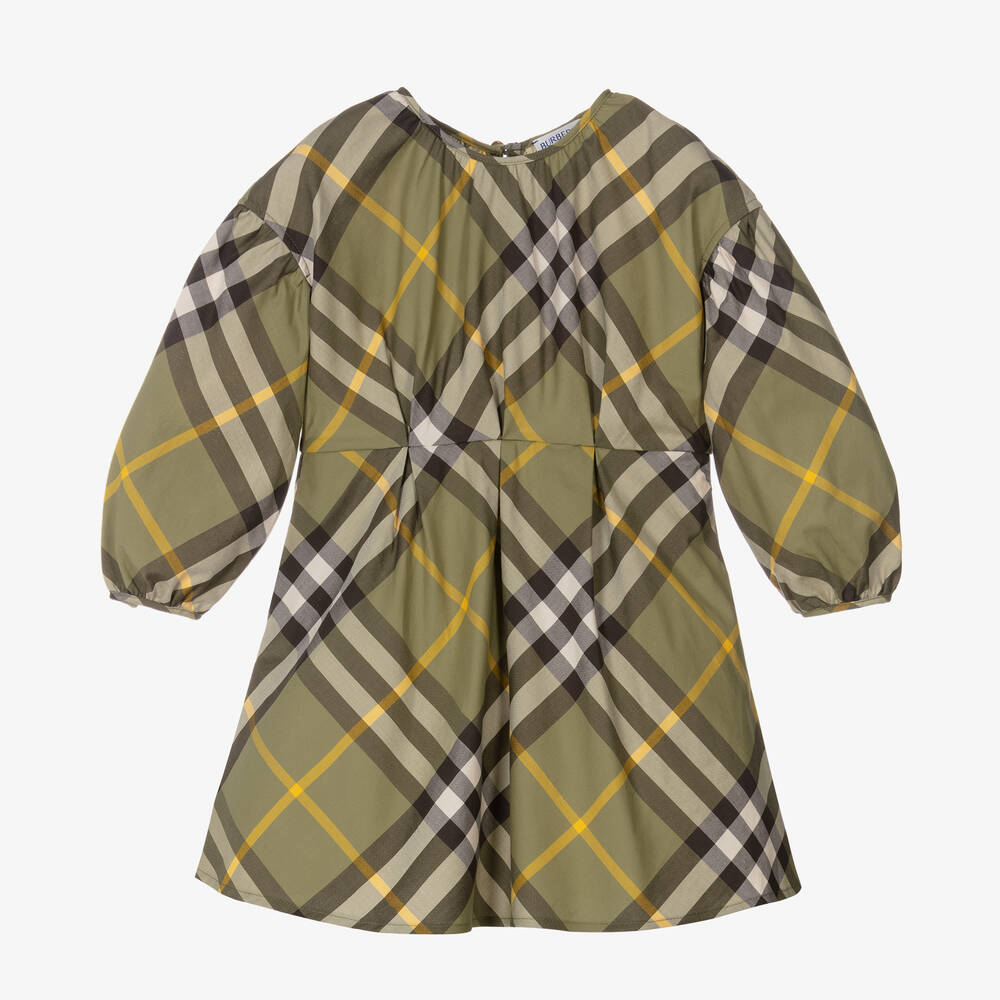 Burberry - Robe verte en coton à carreaux | Childrensalon