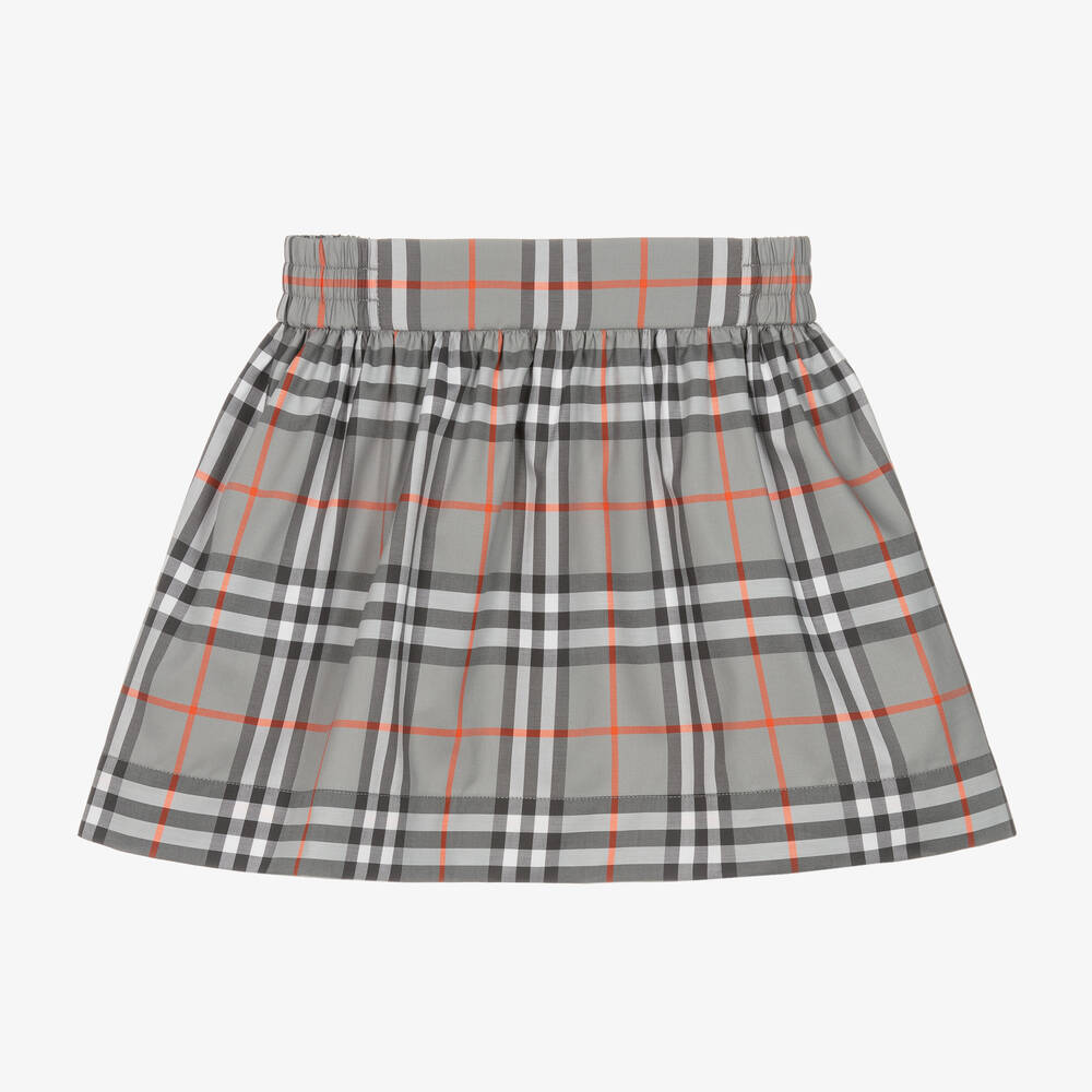 Burberry - Girls Grey Check Cotton Skirt | Childrensalon